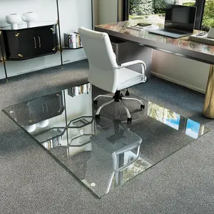 Tempered Glass Chair Mat for Hardwood Floors & Carpets, 48" x 60" Transparent Heavy Duty Office Floor Protector with Noise-Free Gliding Shatterproof for  Office Desk