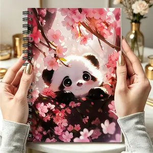 1pc A5 Floral Panda Notebook, Dreamy Cherry Blossom & Adorable Panda Print, Spiral Bound Journal, Cute Gift for Animal Lovers