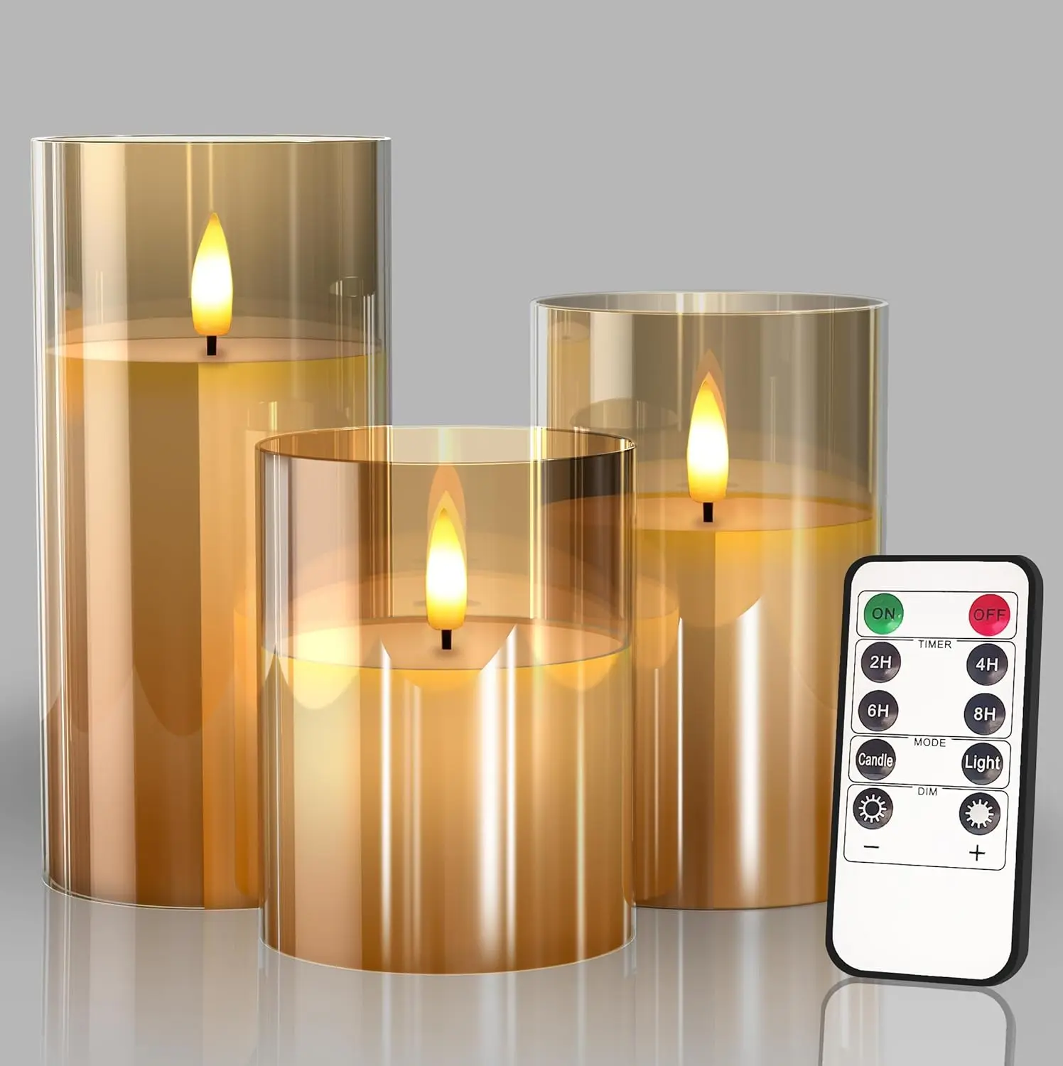 Tyawon 3-Pack  Glass Battery Operated LED Flameless Candles  | Flickering Glow, Wireless Remote & Auto Timer | Cozy Ambiance for Bedroom, Dining Table & Holiday Decor
