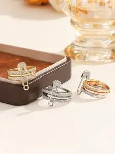 S925 Sterling Silver Paper Clip Design Cuff Ring, Fashion Artificial Gemstone Decor Ring for Party, Daily Decor, Trendy All-match & Exquisite Jewelry for Birthday Gift, Statement Ring