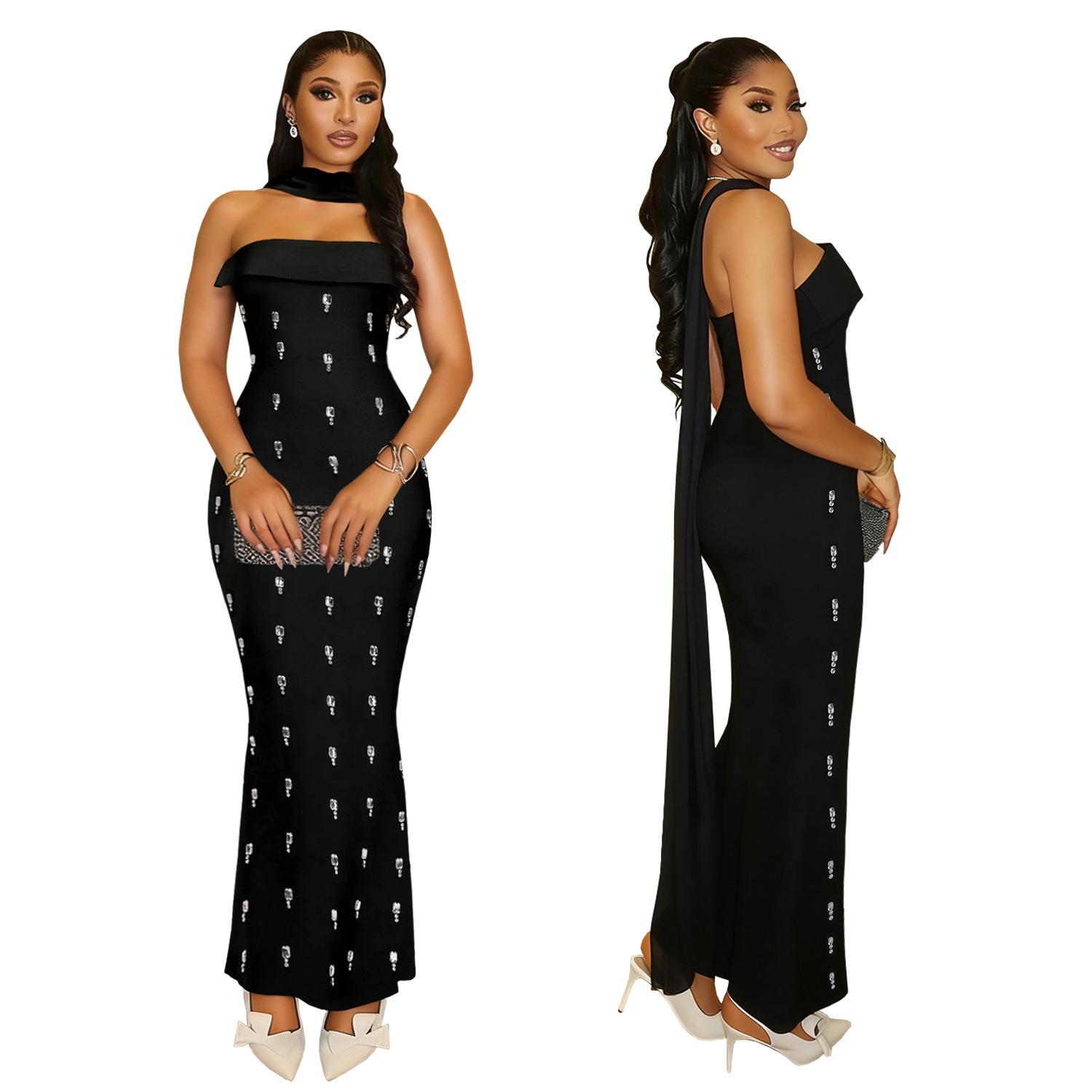 Elegant Strapless Embellished Ribbon Dress Set for Women Fashionable Two-Piece Outfit