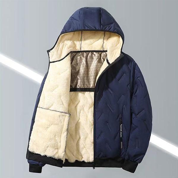 Men's Hooded Winter Cotton Jacket with Fleece Lining Warm Graphene Coat for Seniors Ultrasonic Insulated Outerwear Suitable for Everyday Use Menswear Tops Long Sleeve Casual  Plain casual fleece-lined men outerwear top warm men  Black thick jacket hood co