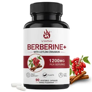 VYHTHY Berberine HCl 1200mg with Ceylon Cinnamon 100mg - Premium Berberine Supplement for Gastrointestinal Health, Proper Microbial Balance & Cognitive Support - 90 Veggie Capsules (45-Day Supply)
