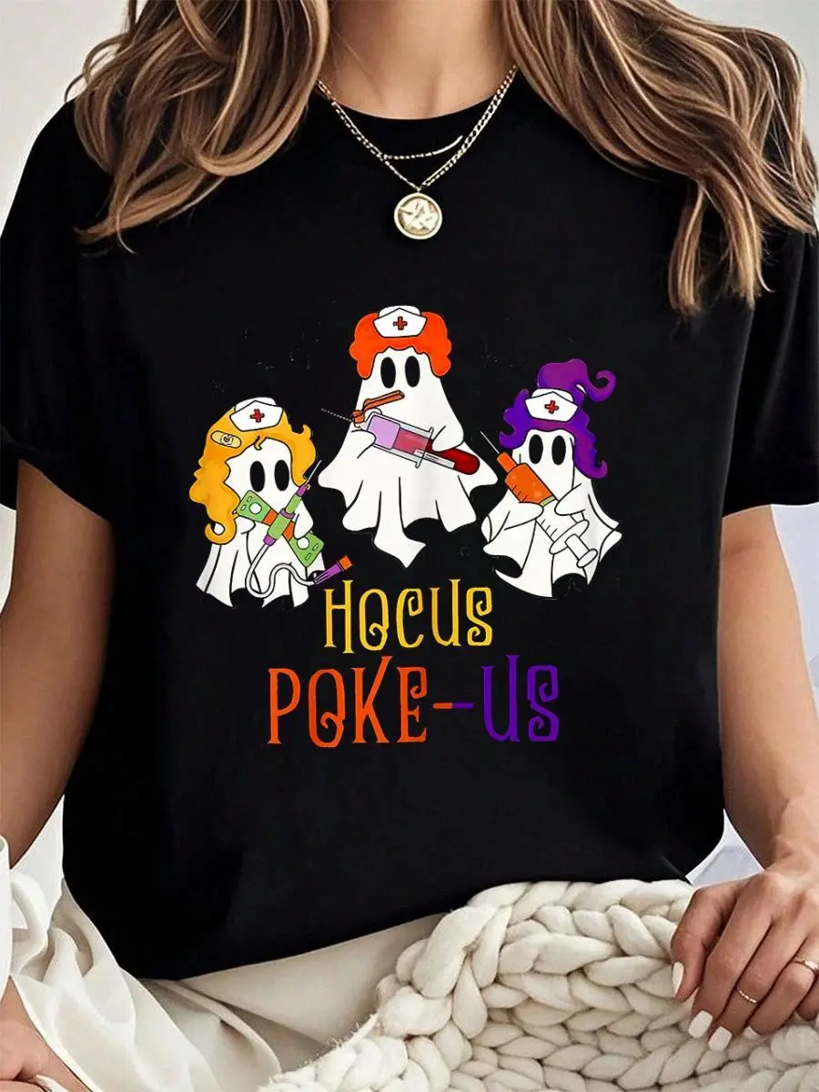 Women's 100% Cotton Short-Sleeve Graphic T-Shirt - Breathable, Loose-Fitting, Custom-Made Medical Top for Phlebotomists, Spooky Halloween Wear, Round Neck, Digital Print, Machine Washable Tee