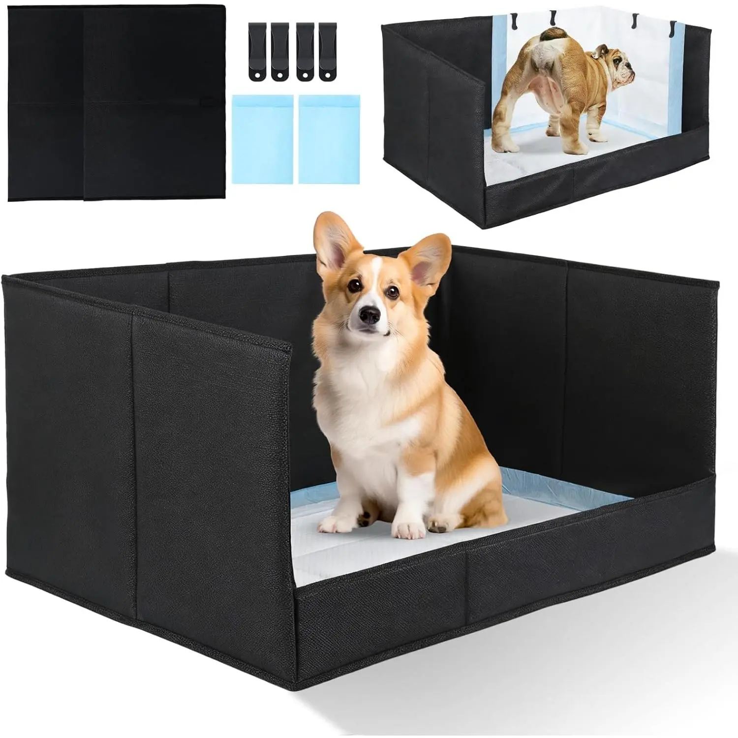 Dog Litter Box with High Walls, Pee Pad Holder Foldable, No Assembly, Waterproof, Seamless, Easy to Clean, Portable for Travel, No Spill Indoor Dog Potty Tray for Puppy & Medium Dogs