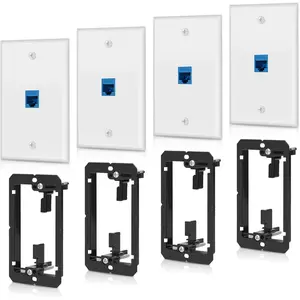 4 Pack Ethernet Wall Plate 1 Port Keystone Jack Blue Cat6 RJ45 Coupler Outlet Connector with Single Gang Low  Mounting Bracket