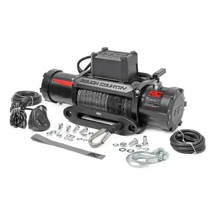 Rough Country 12000-LB PRO SERIES Synthetic Rope Winch - 6 HP Motor, Hawse Fairlead, Dustproof, Energy Safe, IP67 Rated, 265:1 Gear Ratio, 3-Stage Planetary Gear Train, 3 Year Warranty, 64.15lbs Weight