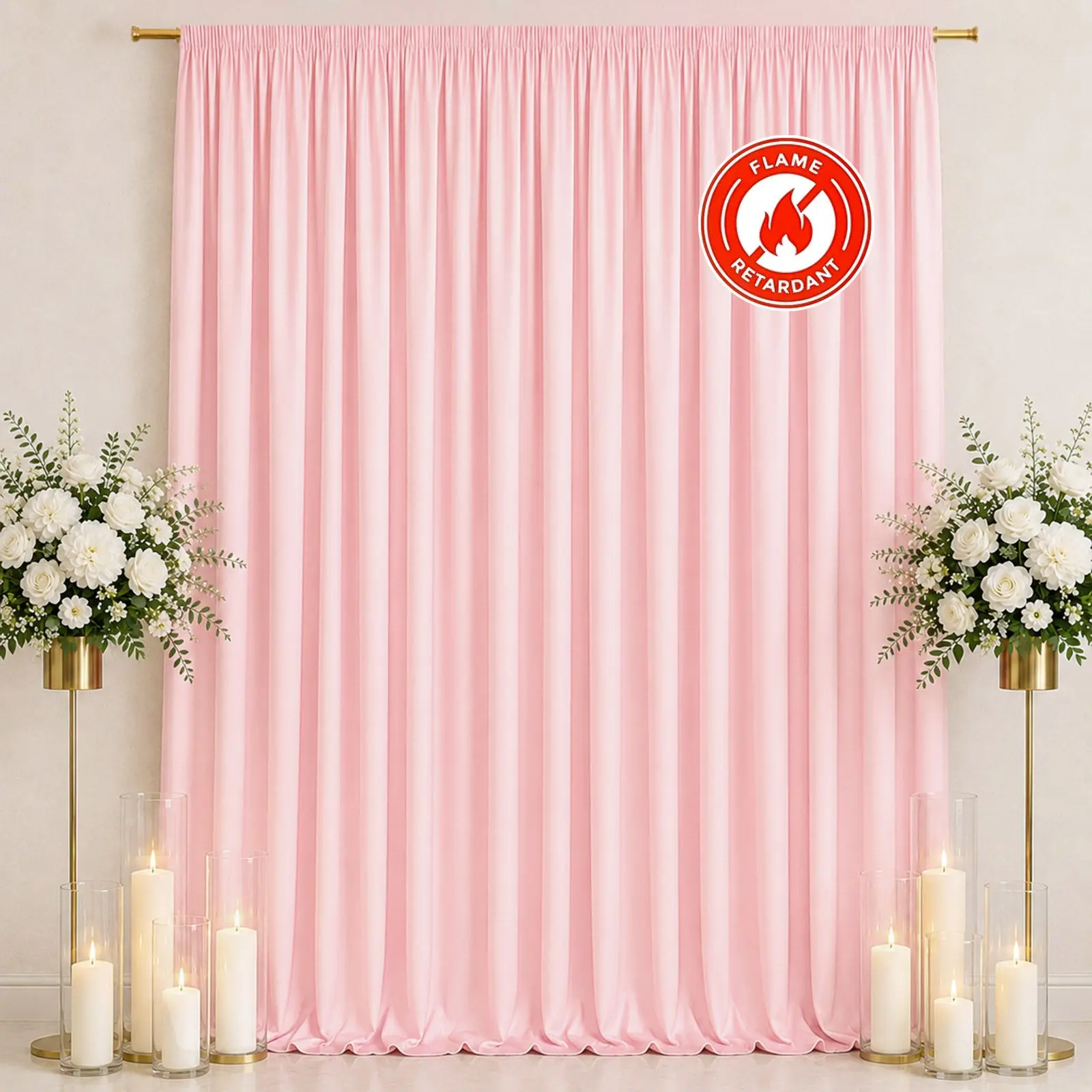 Scuba Polyester Backdrop Curtain Blush 10ftx12ft Durable Flame Resistant Wrinkle-Free Event Drape Panel With Rod Pocket