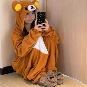 New Cute Cartoon Character Rilakkuma Kigurumi Bear Sister Adult Anime Jumpsuit Pajamas Kawaii Anime Peripheral Pajamas