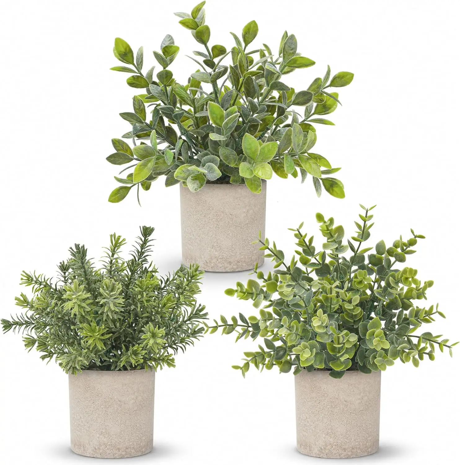 3 Pack Fake Plants Artificial Plants for Office Bathroom Decor | Sage green frosted eucalyptus, pet and child safe, maintenance-free, desk shelf kitchen bedroom coffee table farmhouse decor