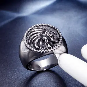 1 Gothic Chieftain Skull Totem Stainless Steel Men's Ring, Halloween Gift, Street Rock Style Jewelry