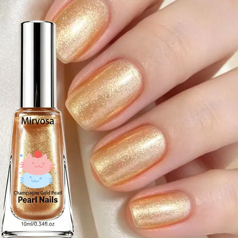 Lustrous Pearlescent Champagne Gold Nail Lacquer - Soft Glittery Non-Gel Nail Polish with Dazzling Shimmer Effect, Ideal for Holiday, Date Night Fingernail & Toenail Art