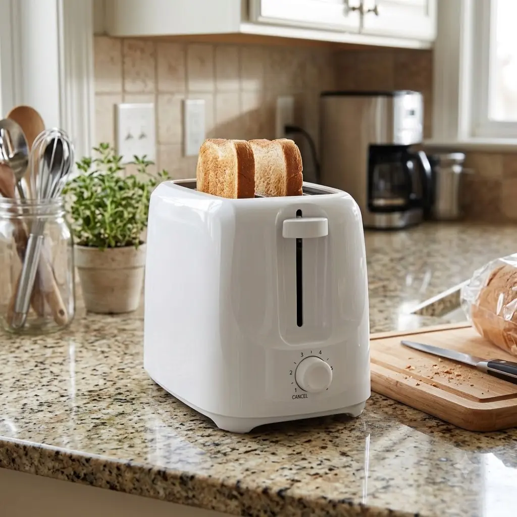 Mainstays 2-Slice Toaster 700W Arctic White 6 Shade Settings Removable Crumb Tray