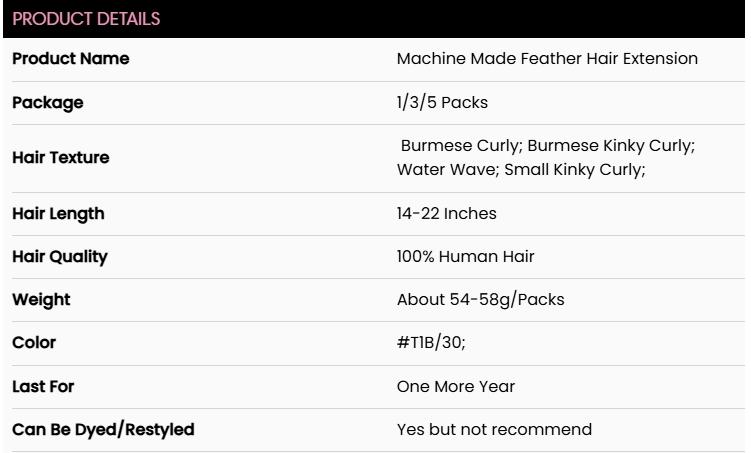 QVR #T1B/30 Feather Crochet Human Hair Burmese Kinky Curly Machine Made Crochet Weave Hair Extensions for Stylish Looks