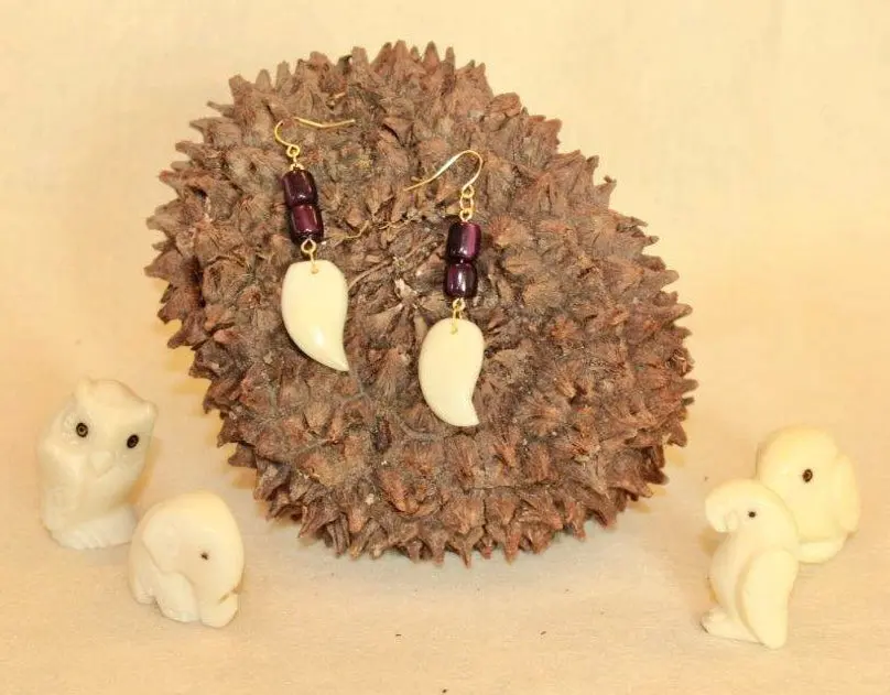 Ivory and Maroon Tagua Nut Earrings