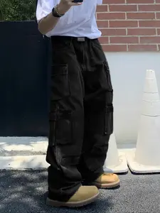 Men's Street Style Washed Classic Wide Leg Cargo Jeans, Loose Street Fashion Casual Comfy Multi-pocket Plain Denim Pants for Daily Wear, Men's Trousers for All Seasons, Streetwear