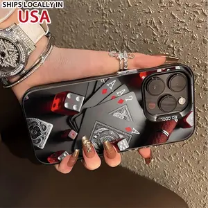 Case for iPhone 16 Pro Max 15 Plus 14 13 12 11 XS XR E Retro and Trendy Dice Poker Card Pattern Shockproof Silicone PC Back Protective Smartphone Cover