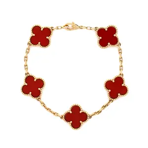 Pre-owned Van Cleef & Arpels Vintage Alhambra 5 Motifs Bracelet 18K Yellow Gold and Carnelian by Rebag