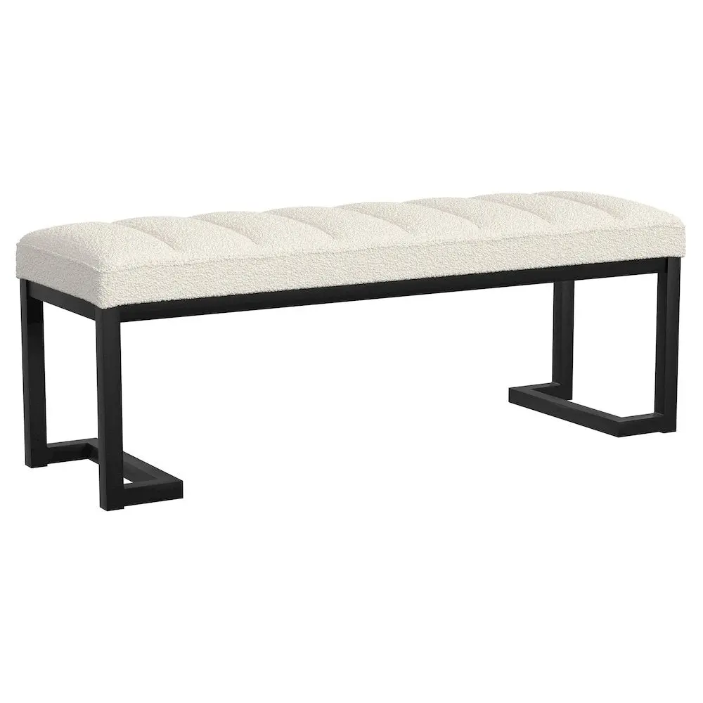 Vanilla Mesa Boucle Upholstered Backless Accent Bench - Metal Frame, Channel Tufting, Plush Foam, Modern Silhouette, Memory Foam, Living Area