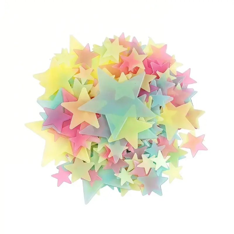 2pcs 1.18-Inch Plastic Glow-in-Dark Wall Stars, Assorted Hues Fluorescent Luminous Decals, Decor for Bedroom Kids Room Ceiling Room Decor
