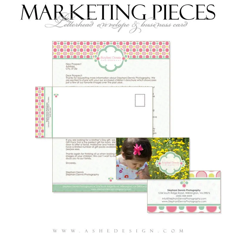 Business Card & Letterhead Set Designs - Bubble Gum