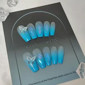 Long Coffin Blue Butterfly Press On Nails 24CT