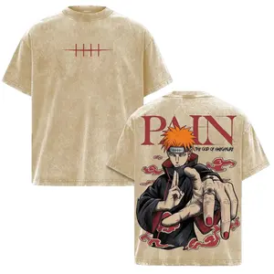 Vintage Washed Pain Nagato Graphic Tee | Akatsuki Heavyweight Cotton Oversized Shirt | Dark Anime Streetwear Men's Gift