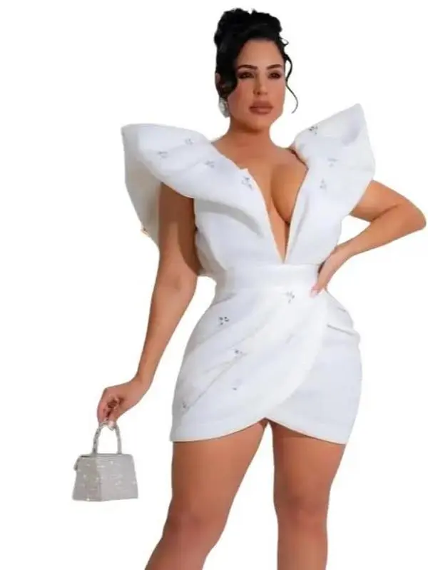 women's sexy cap ruffles sleeve Deep V neck