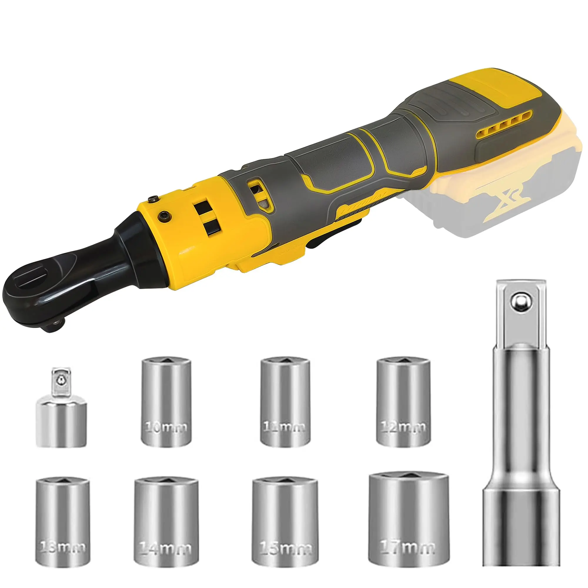 Cordless Ratchet for DeWalt 20V Battery (Not Included) | 3/8" Drive 45 Ft-Lbs | Safe Lock Switch Prevents Accidental Start | 8 Sockets Set + Extension Rod – Garage Essential