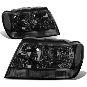 HLOHJGC99SMCL1 Smoked Clear Headlights Assembly Replacement Compatible with 9904 Jeep Grand Cherokee