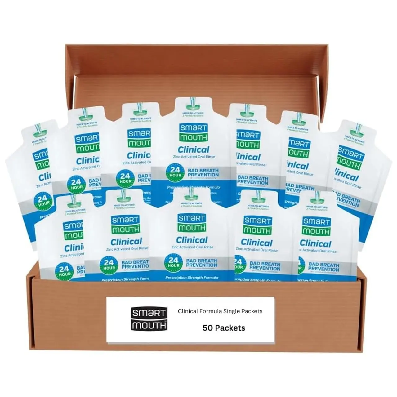 SmartMouth Clinical Zinc Activated Mouthwash Single Packs - On-the-Go Mouth Rinse for Healthy Gum Support - Convenient Portable Packets - Eliminates Bad Breath - Alcohol-Free, Non-Burning - 50 Count
