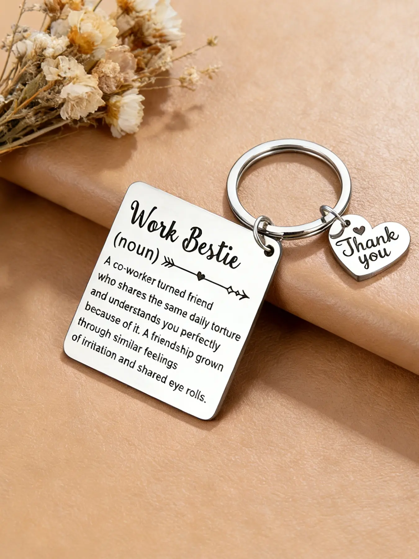 1PC Stainless Steel Work Buddy Keychain - Featuring a Gratitude Heart Charm - Ideal as a Friendship Farewell Gift for Colleagues and Bosses | Inspirational Retirement Souvenir
