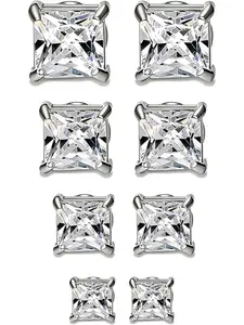 4-7MM Magnetic Earrings for Men Women Gold/Silver Square Cubic Zirconia Stud Earrings for Non-Pierced Ears Hypoallergenic Stainless Steel Fake Earring Not Easy to Fall off Stainless Steel Studs