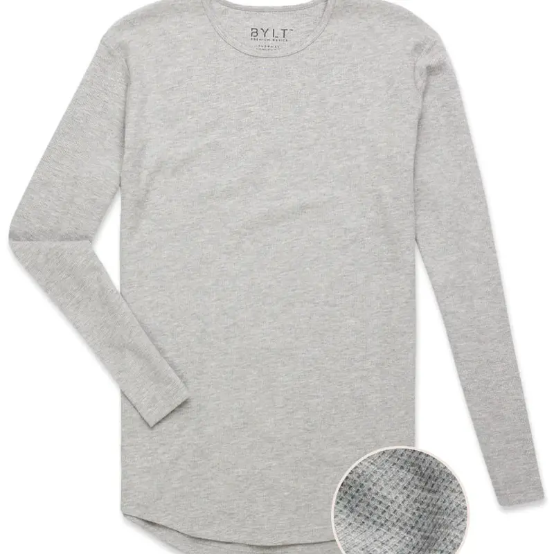 BYLT Basics Men's Thermal Drop-Cut Long Sleeve Tee - Lightweight Soft Waffle Finish Fabric, Cozy Mensfashion, Modern Look Plain Casual All-Weather Base Layer Clothing