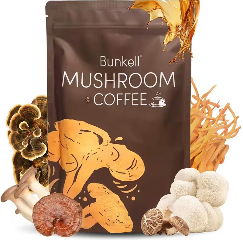 Clean, Sugar-Free, No Added Sugar 6-Mushroom Instant Coffee Blend - Lion's Mane, Shiitake, Maitake, Reishi, Cordyceps, Turkey Tail - MCT Oil, Coconut Milk - Compact, Keto-Friendly, Energy Boost Mix for Hot/Iced Drinks - 1 Pack
