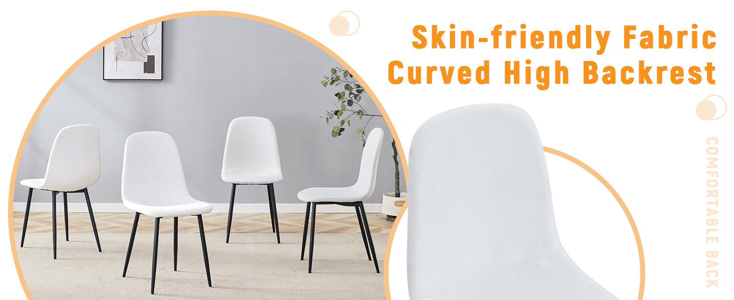 4PCS White Linen-Cotton Dining Chairs, with Metal Legs, Fit All Home Styles, Easy Assembly