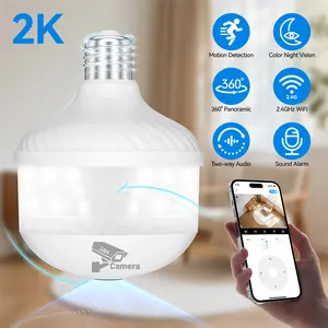 2K HD 2.4GHz WiFi Bulb Indoor Monitoring Security CCTV Camera, Lighting And Monitoring All-in-one, With 360 ° Panoramic, No Blind Spot, Built-in LED light, Full-Color Night Vision, Human Tracking Motion Detect, Message push, Two-way Audio