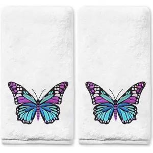 Butterfly Hand Towels for Bathroom Set of 2, Butterfly Bathroom Decor, Purple  Soft Embroidered Towels for Kitchen Bath 14x30 Inches, Spring Summer Farmhouse Decorations Hand Towels