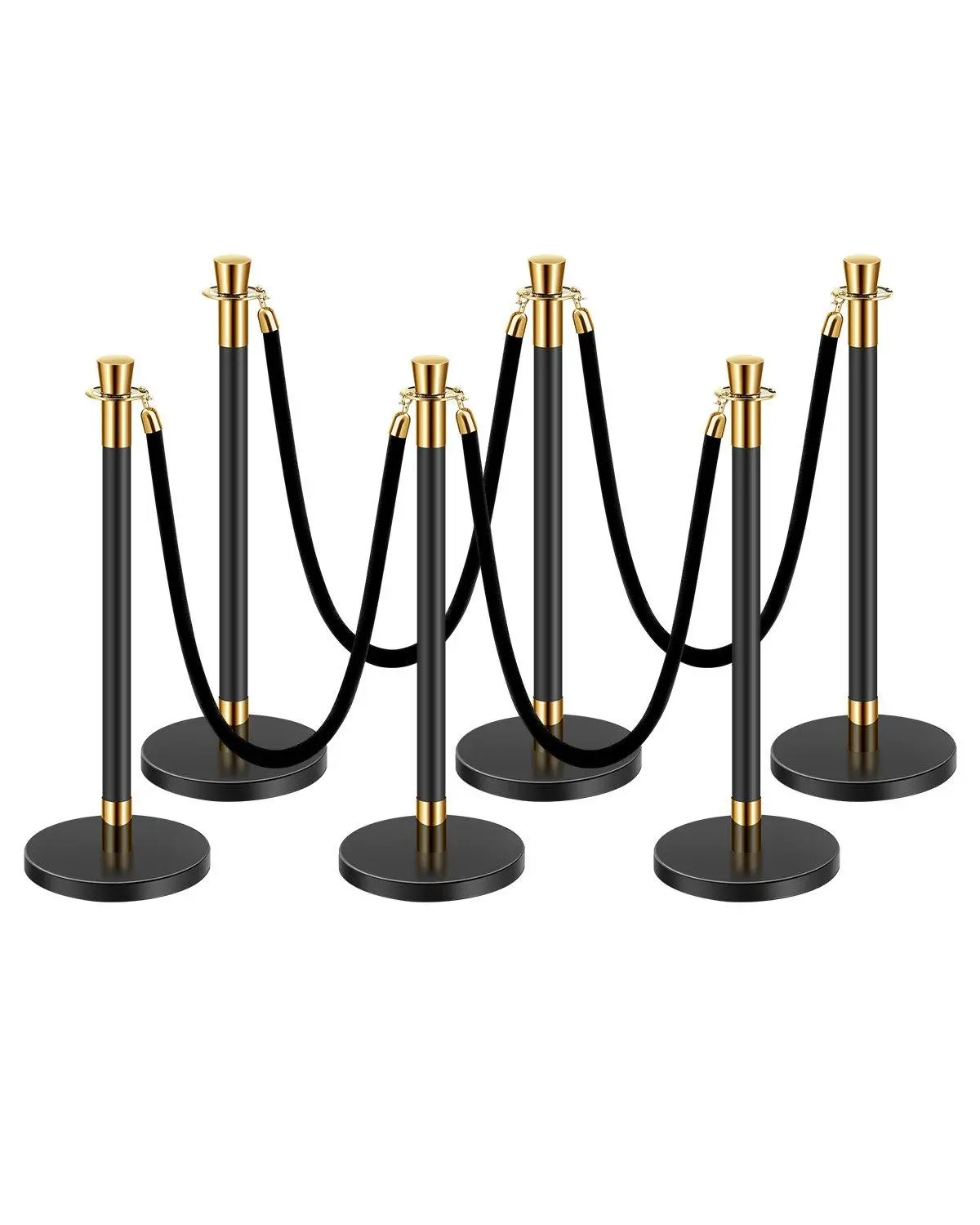 【SummerFinds】VEVOR Stainless Steel Stanchion & Black Velvet Rope Crowd Control Set - 6-Piece Barriers with 4 Ropes, 7.72 lbs Sand-Injected Hollow Base, Stable, Easy-Install, Flexible for Wedding, Party Supplies