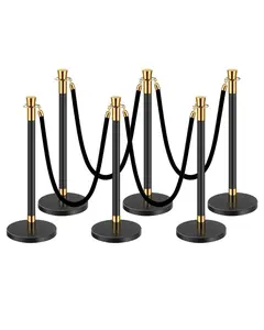 VEVOR Stanchions and Velvet Ropes,  , 6 Pcs Crowd Control Barriers with 4 Black Velvet Ropes, Stainless Steel Stanchion Post Queue with Sand Injection Hollow Base for Theater, Wedding, Party Supplies