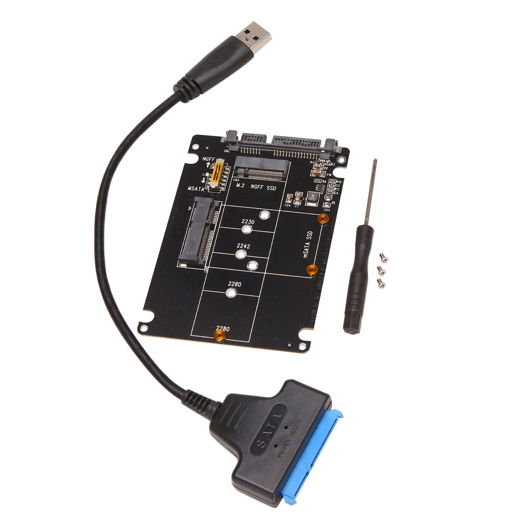 M.2 NGFF-MSATA to USB 3.0 Adapter Converter Reader Card with SATA Cable, Portable External Storage for Canoeing Water Sports, B Key Full-Half Expansion SSD for PC, Switch, Windows Xp