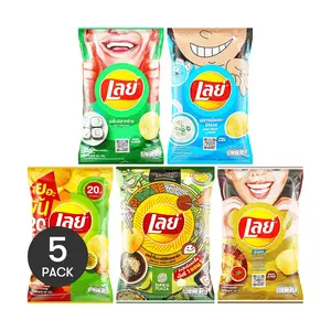 Lay's Thailand Potato Chips,Nori Seaweed+Barbecue+Thai Seafood Barbecue+Sour Cream Onion+Spicy Squid Flavor 7.54oz【5 Packs】