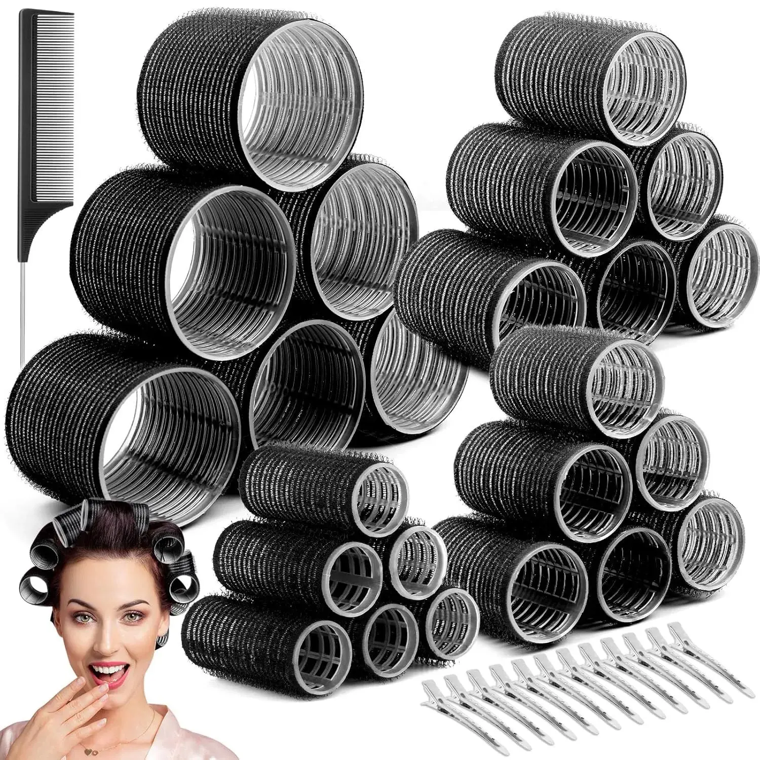 Hair Curler Rollers for Women  Heatless Hair Roller with  Clips, Different Sizes  Self Grip Holding Hair Rollers for Long Medium Short Thick Fine Volume Thin Bangs Hair