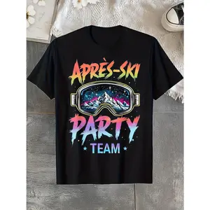 Men's après-ski party team Graphic T-Shirt - Short Sleeve Crew Neck Regular Fit Casual Wear | Soft & Breathable Fabric, Durable Print, Everyday Comfort, Machine Washable, retro 80s and 90s neon glow skiing and mountain outdoor activities