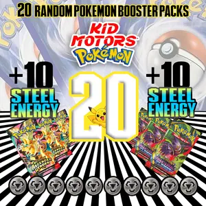 Kid Motors TV Steel Unlimited Pokémon Bundle 20 Random Booster Packs + 10 Steel Energy Cards