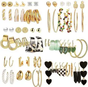 34 pairs of women's earring set, hypoallergenic, fashionable birthday party Christmas gift jewelry