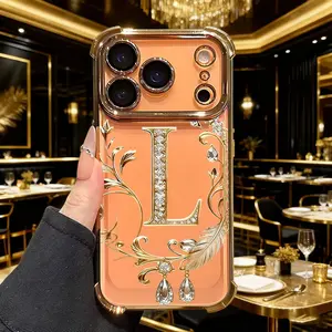 Exquisite diamond letter L decoration, anti drop and anti slip TPU all inclusive lens phone protective case, suitable for iPhone 17, 16, 15, 14, 13, 12, 11, XS, Samsung and other series models, can be given as a gift to friends or family