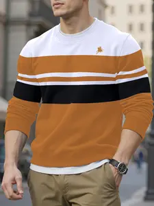 Men's Casual Fashion Knight Print Pullover Hoodie, Colorblock Design, Fitted Style, Fall & Winter Outdoor Warm Knit Sweatshirt