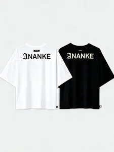 ANANKE Eternity Heavyweight Cropped Tee - Oversized Fit, Half Sleeve, Crew Neck, 100% Cotton, Breathable, Casual Streetwear Top Canvas Menswear