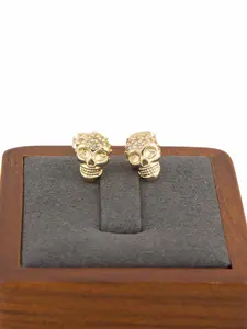 New and Exclusive Santa Muerte Earrings in Gold-Plated Metal with Clear Stones Small Size Subtle Elegant Accessory